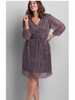 Lane Bryant Metallic Striped‎ Twist Front Midi Dress NWT